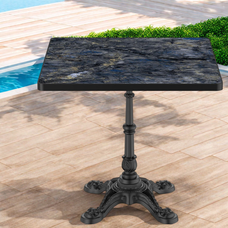 Tables de patio modernes, plateau en pierre frittée de 31,5 po, base en fer robuste, noir
