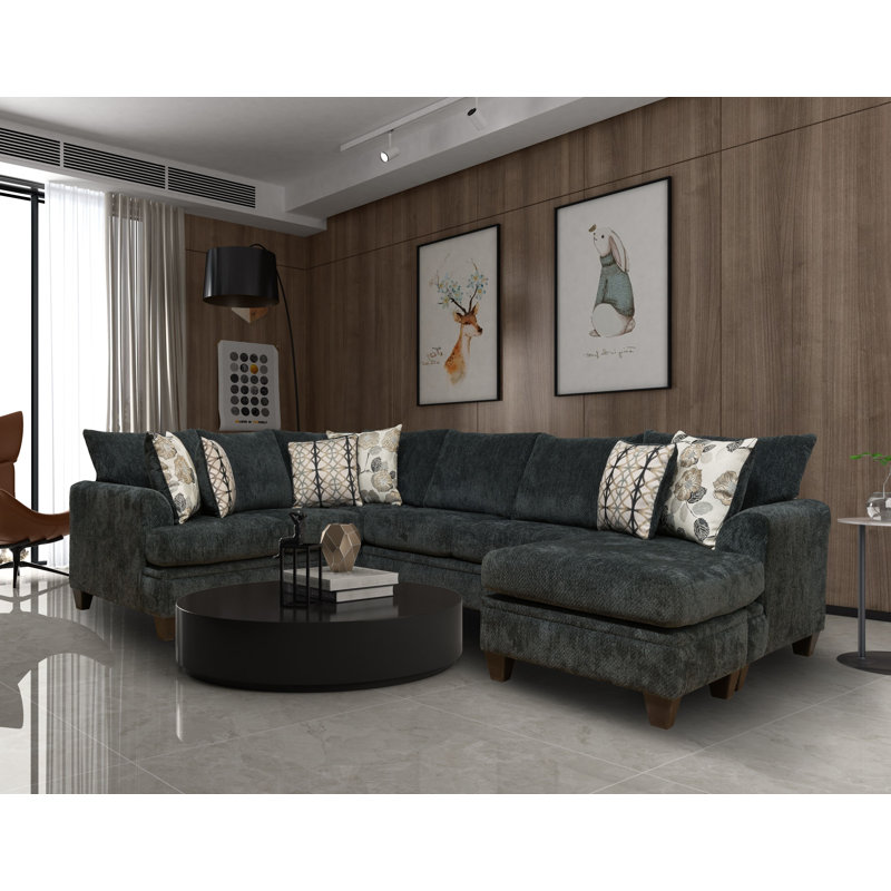 Canapé modulaire en chenille, Accoudoir à gauche (vu de face), Chenille gris charbon