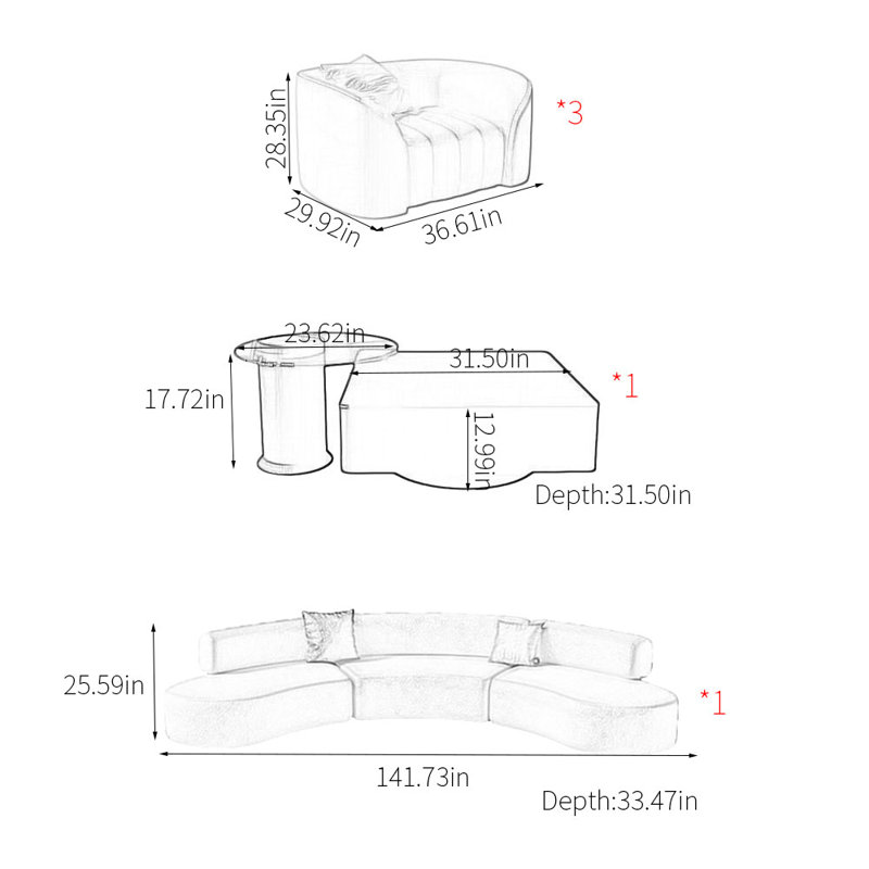 Semi-circular curved shaped movable corner sofa