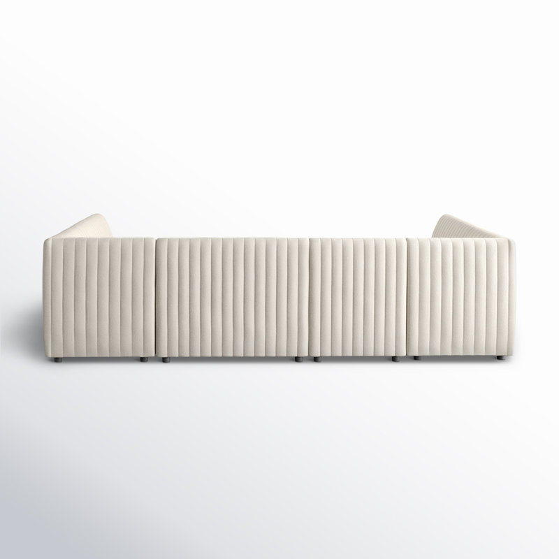 Grayson 106" Wide Symmetrical Modular Corner Sectional, Cream Polyester, 31.5" H X 119.5" W x 66.5" D