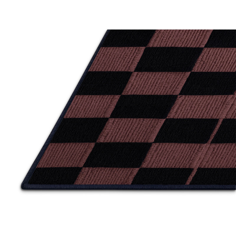Tapis bleu à carreaux lavable à la machine, Rond 3 pi