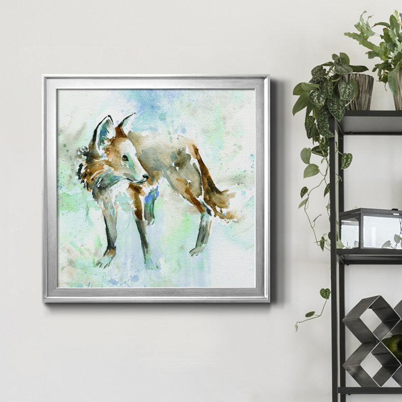 Renard sur bleu - Reproduction d'art sur toile encadrée, Argent, H 30,5 po x l 30,5 po x P 1,5 po