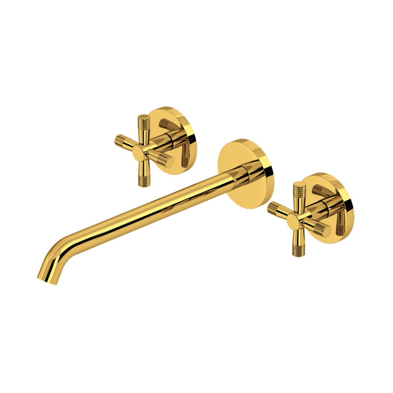 Amahle Wall Mount Tub Filler Trim with C-Spout, Unlacquered Brass