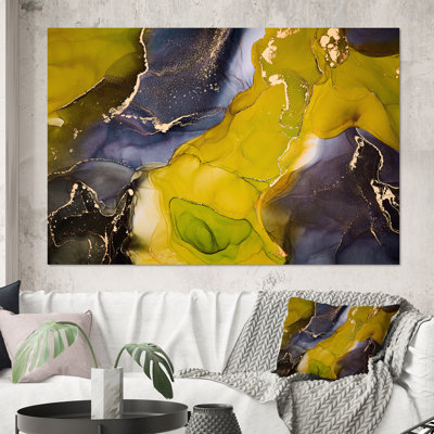 " Purple And Yellow Luxury Abstract Fluid Art I " Painting Print