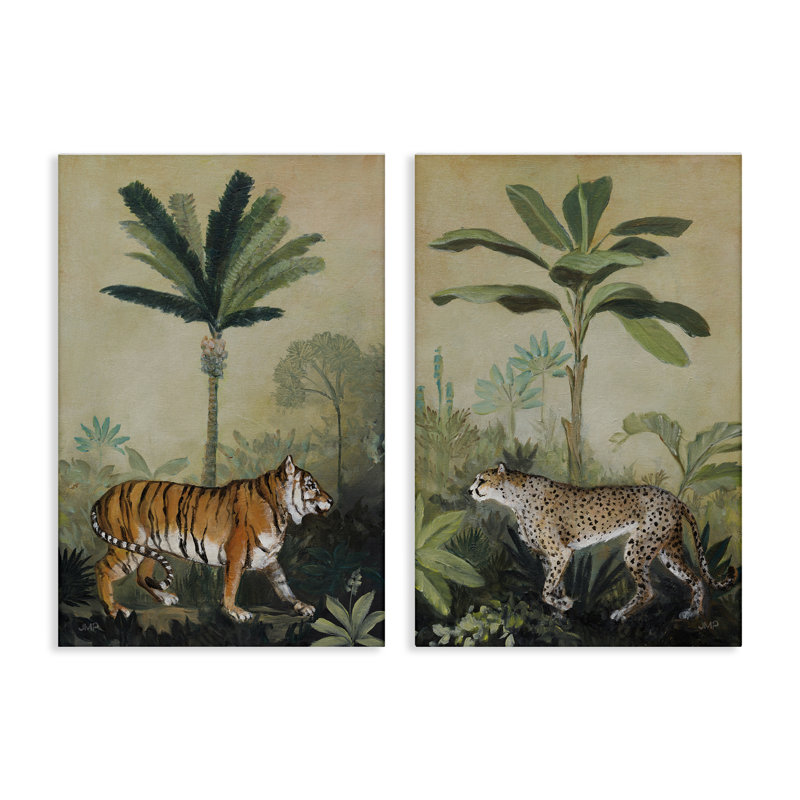 «Tiger Cheetah Jungle Forest», ensemble d'art mural sur toile 2 pièces par Julia Purinton, H 72 po x l 48 po