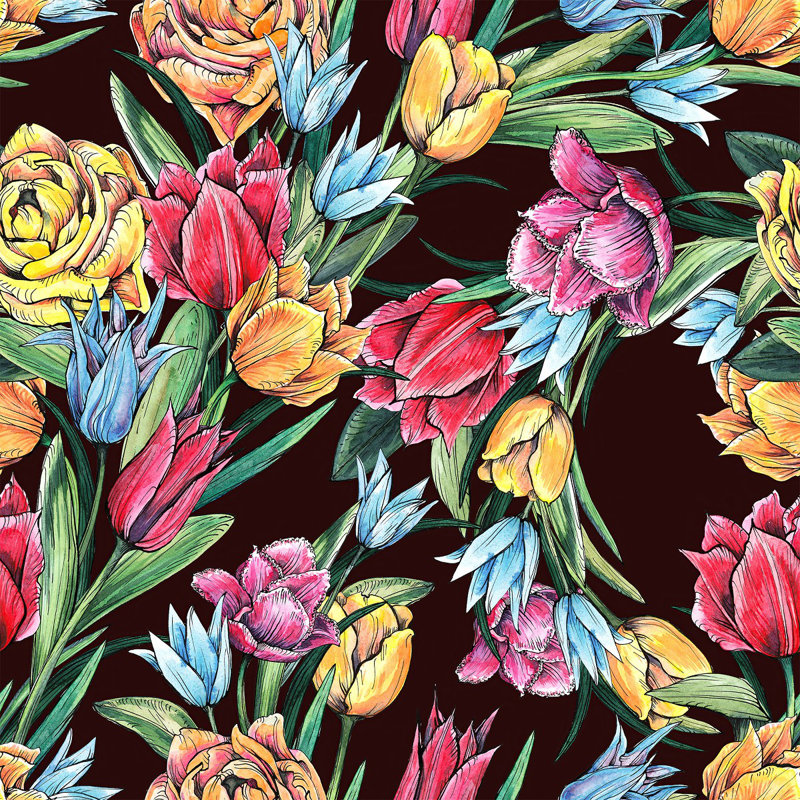 Panneau de papier peint noir L 10,4 pi x l 25 po Tulips