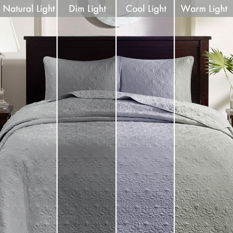 Quebec Reversible Quilt Set, Gray, Full/Queen Coverlet + 2 Standard Shams