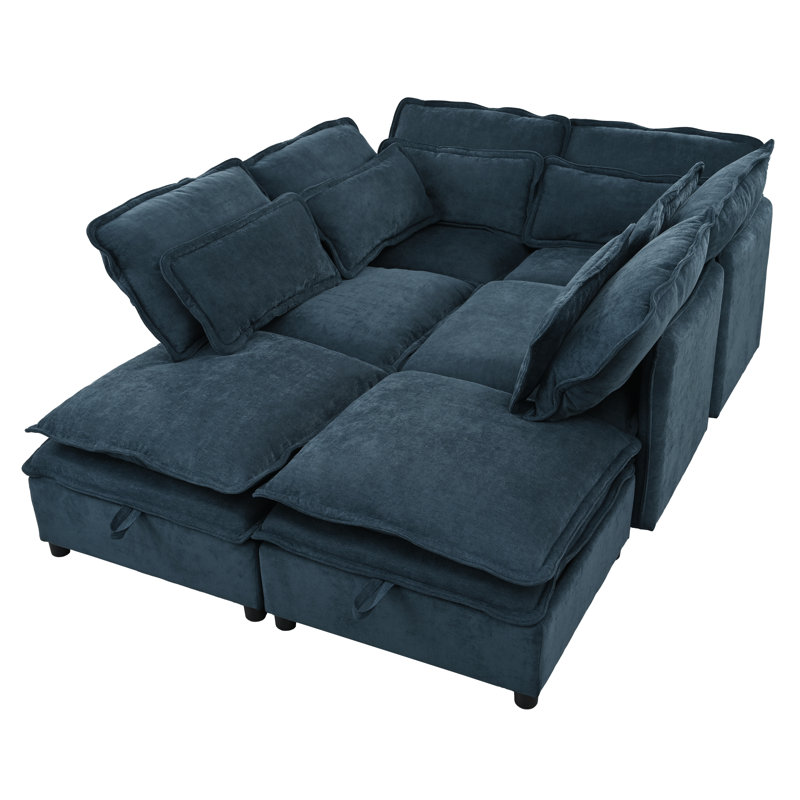 Canapé-lit modulaire convertible Elysara, H 32 po x l 124,4 po x P 63 po, Mélange de polyester bleu foncé