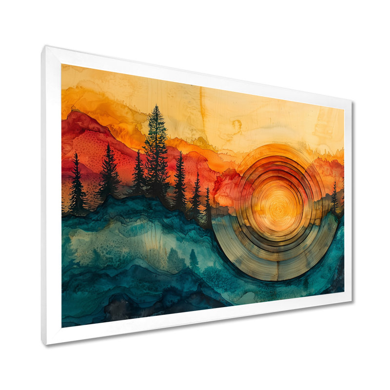 Encre liquide forêt dans un paysage asiatique I - forêt, art mural, H 12 po x l 20 po, Cadre flottant, Blanc