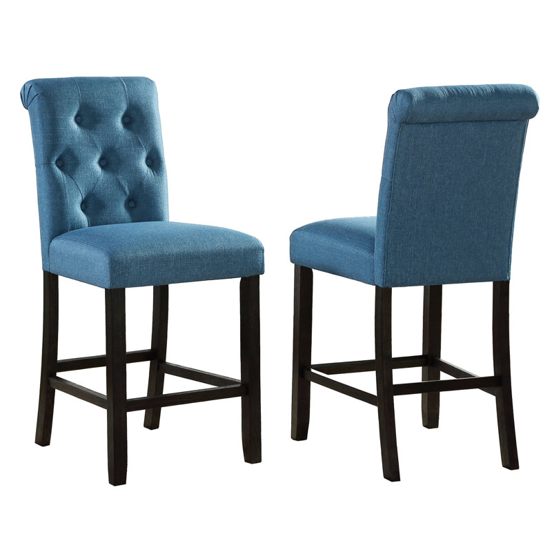 2 chaises bleues à hauteur de comptoir, avec dossier confortable et tabourets de pieds, de 2, dossiers rembourrés - colorés