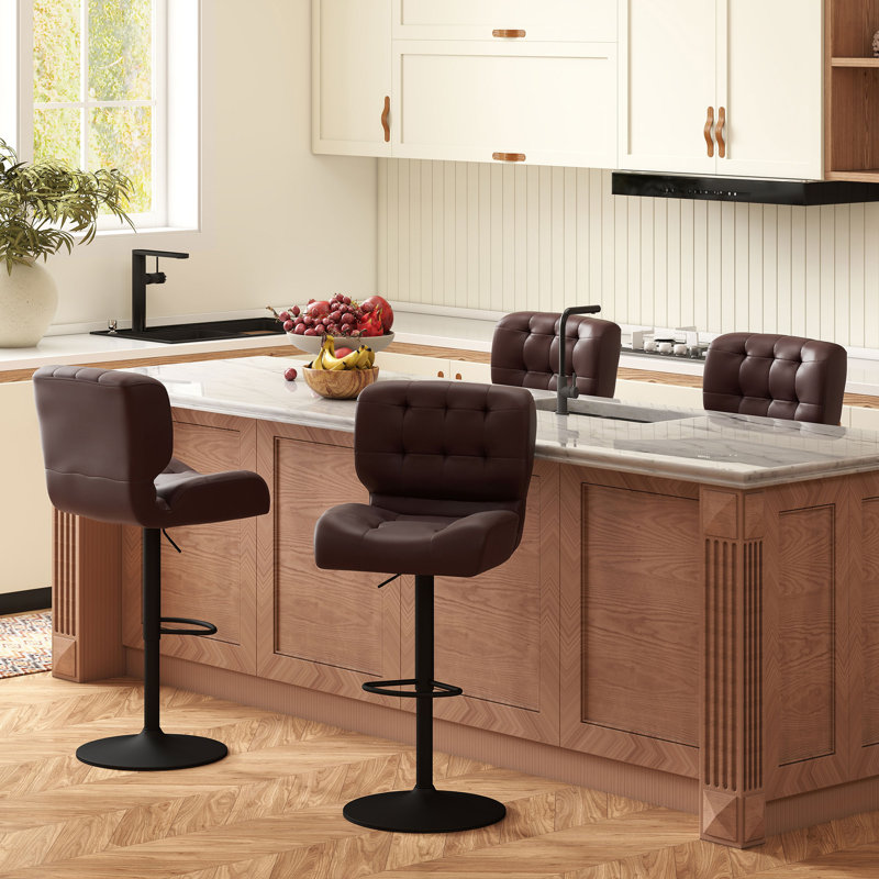 Yeal Swivel Upholstered Adjustable Height Counter Stool with Metal Frame, Brown