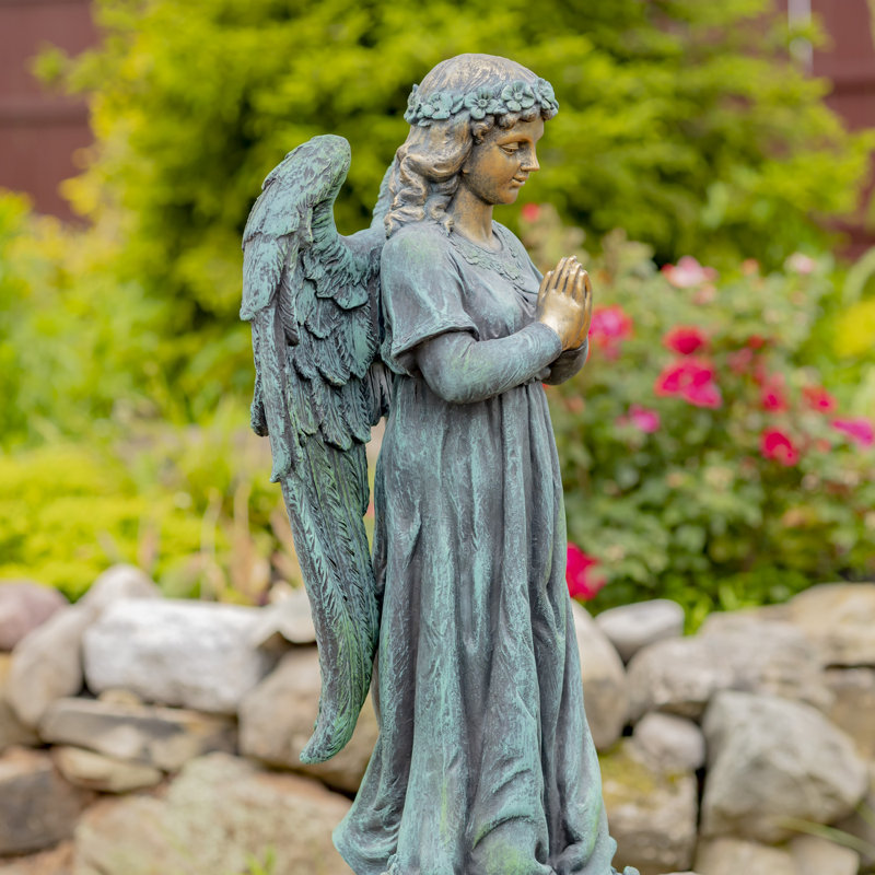 Statue de jardin ange priant en magnésium, Bronze antique