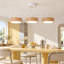 3-Light Modern Linear Integrated LED Pendant Light With Wood-Look Frame
