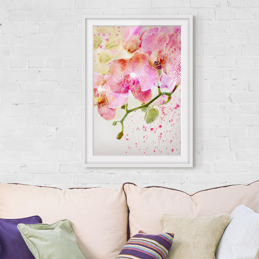 Gerahmtes Papierbild Aquarell Blumen Orchideen