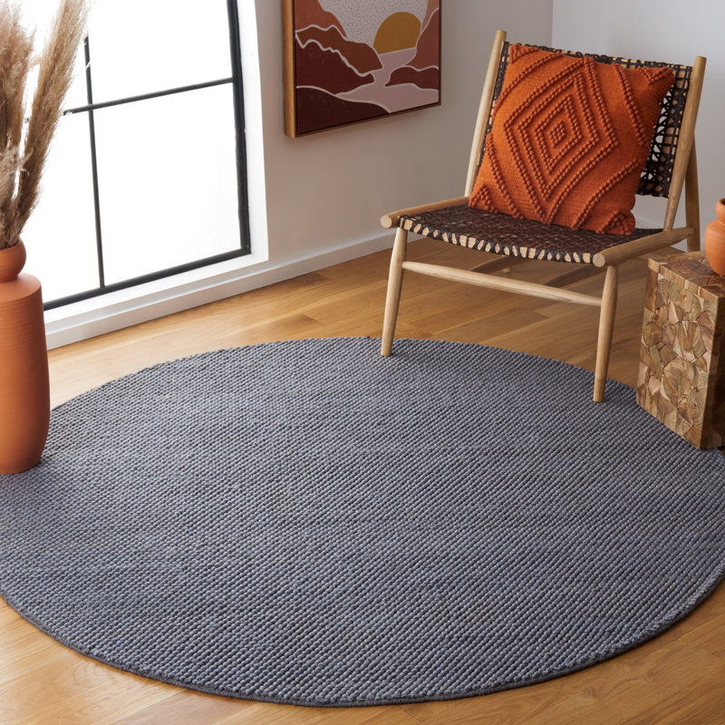 Almus Handmade Tufted Wool Dark Gray Area Rug, Round 6'