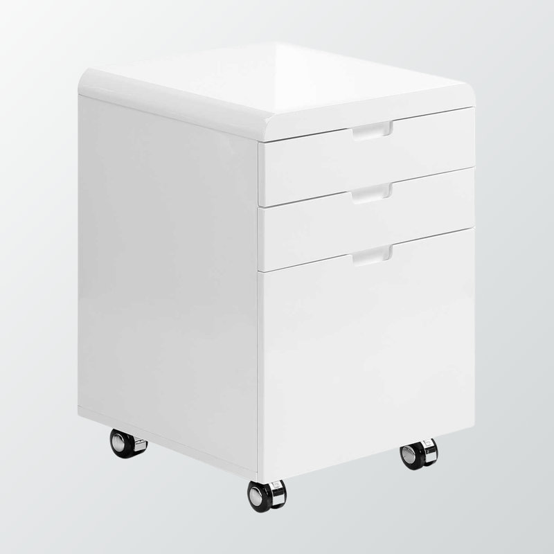 Classeur à 3 tiroirs au fini blanc brillant avec roulettes H 25,07 po x l 18,05 po x P 17,46 po