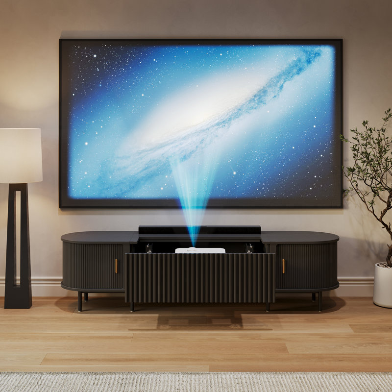 Meuble télé électrique Mid-Century avec projecteur ultra-court, H 21,3 po x L 18,3 po x l 86,6 po, Noir