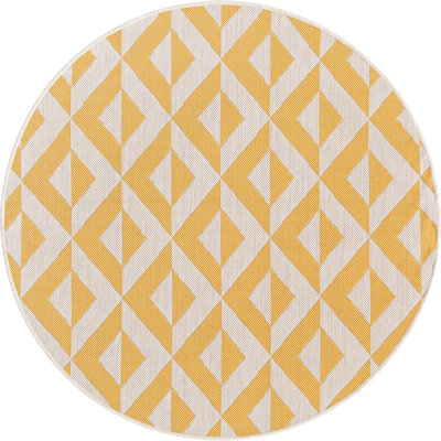 Tapis intérieur / extérieur en polypropylène tissé à la machine géométrique jaune / ivoire