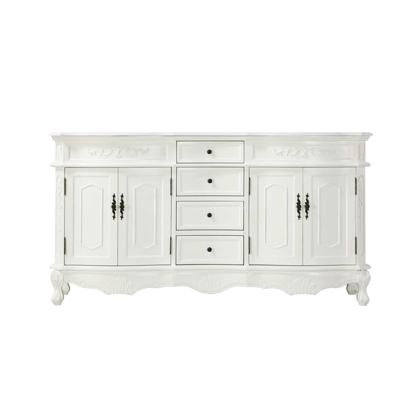 Meuble-lavabo double 66 po blanc antique, Blanc antique