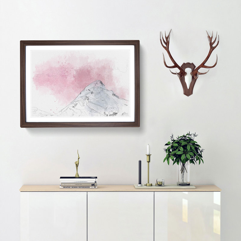Snowy Mountain - Framed Print, 62cm H x 87cm W x 2cm D, Walnut Framed