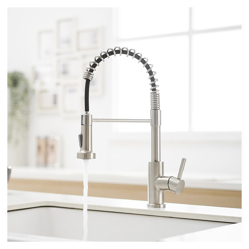 Brushed Nickel Kitchen Faucet with Pull-Down Sprayer, Stainless Steel Single Handle