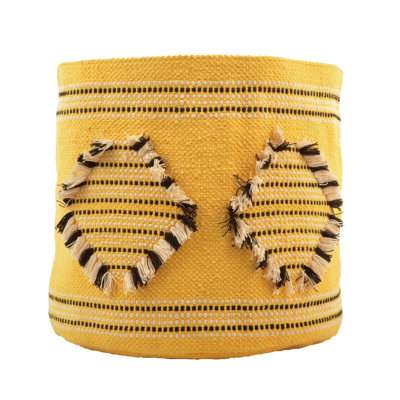 Yanita Cotton 12 in. Yellow Diamond Pattern Basket with Lining