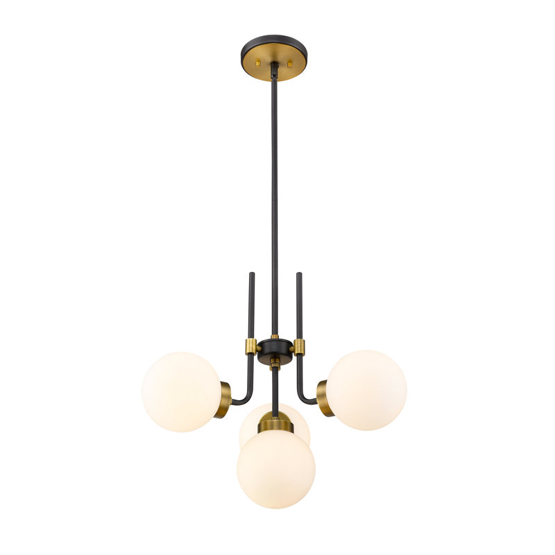 Lustre classic 4 lumières unique Demorest, Laiton vieilli, Opale