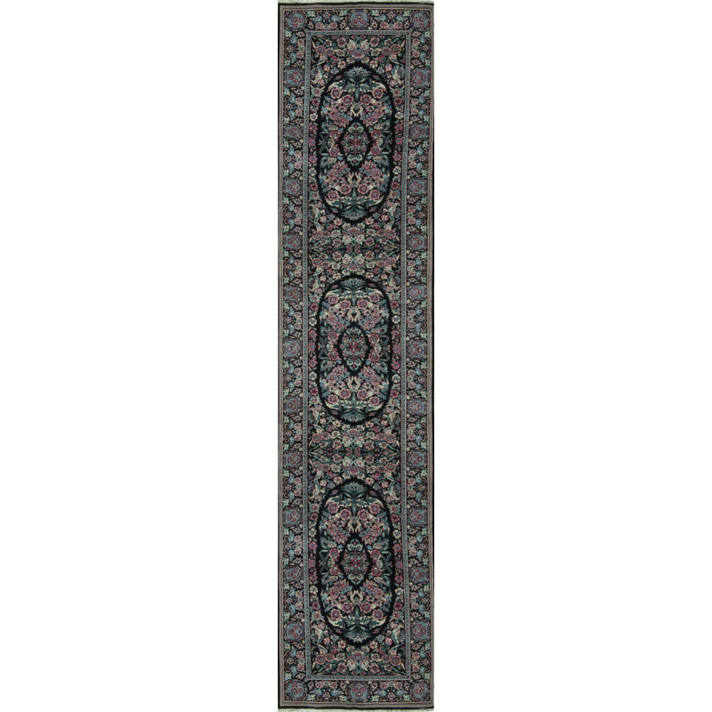 Prince One-of-a-Kind 2'5" x 11'8" Runner Wool Area Rug in Black and Green