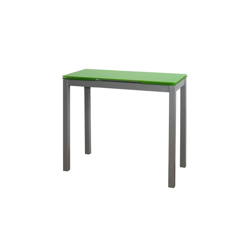 Grafals Extendable Glass Top Metal Base Dining Table, Green