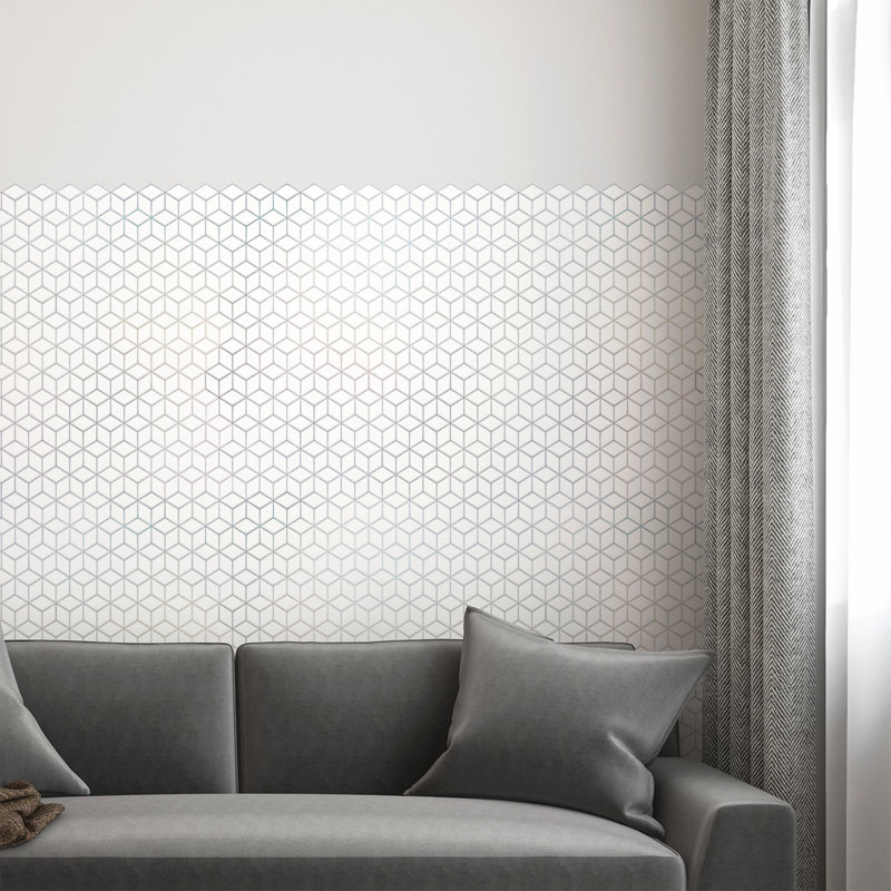 Bookshire Brilliant White Silver Hexacube Wall Tile Sticker 30.5cm x 15.4cm PVC