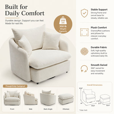 Fauteuil d'appoint surdimensionné en chenille pivotant à 360 ° Elvaris