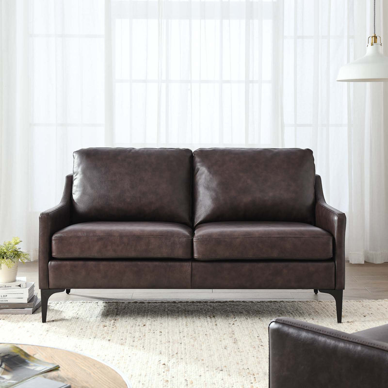 Corland Leather Loveseat, Brown Genuine Leather