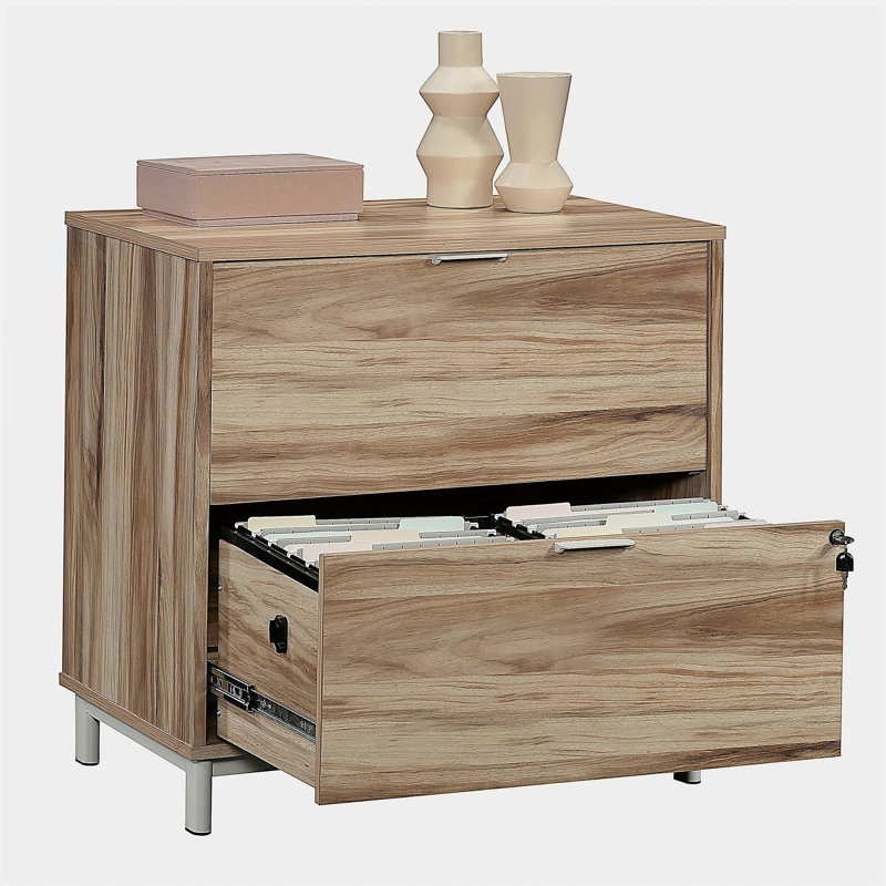 Lateral File with Two Drawers, Acacia finish