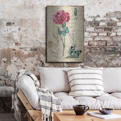  «Botanical Carnation Oeillet Damask» par Jean Plout, art mural en métal, 24 po x 36 po