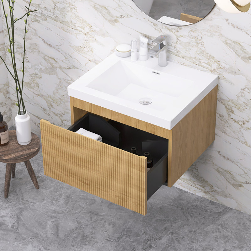 Meuble-lavabo moderne à rayures avec lavabo simple, 24"