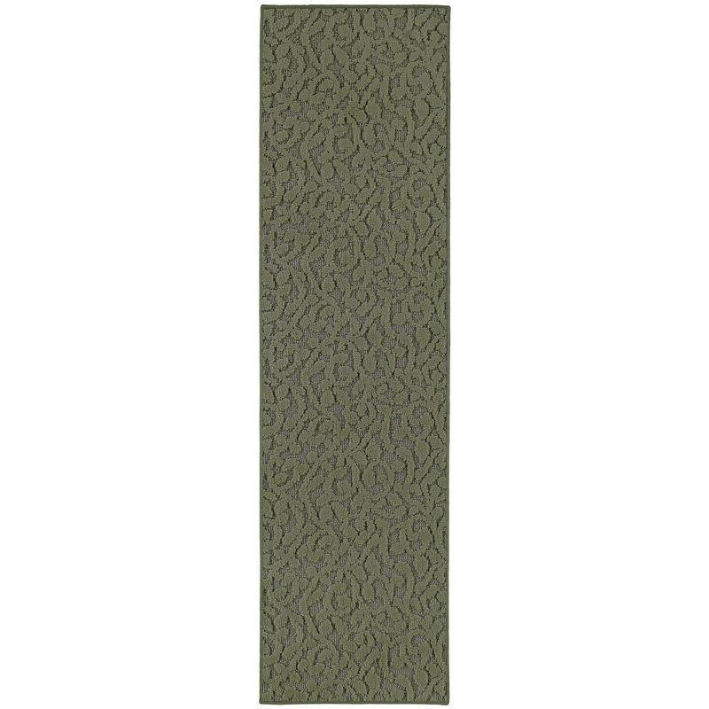 Edith Floral Machine Made Tufted Polypropylene Area Rug in Green, Runner 2' x 8'
