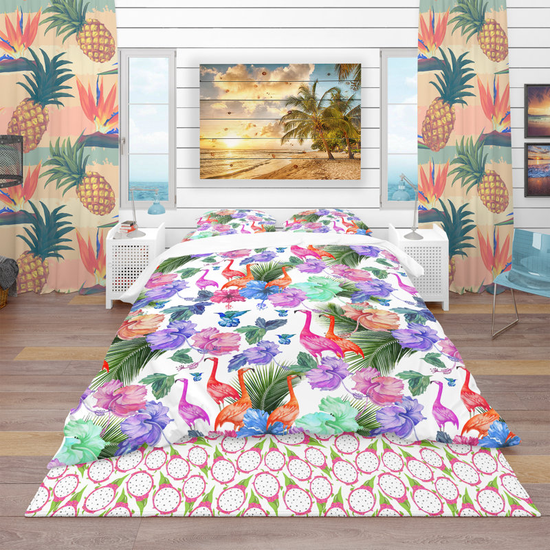 Ensemble de housse de couette tropical, Housse de couette double / grand + 2 taies