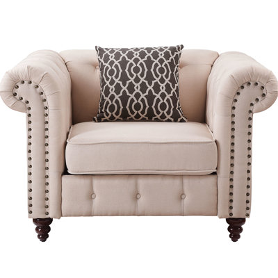 Beige Linen Chair - Tight & Loose Cushion D25 Foam Density Stylish Home Decor With Nailhead Trim Furniture
