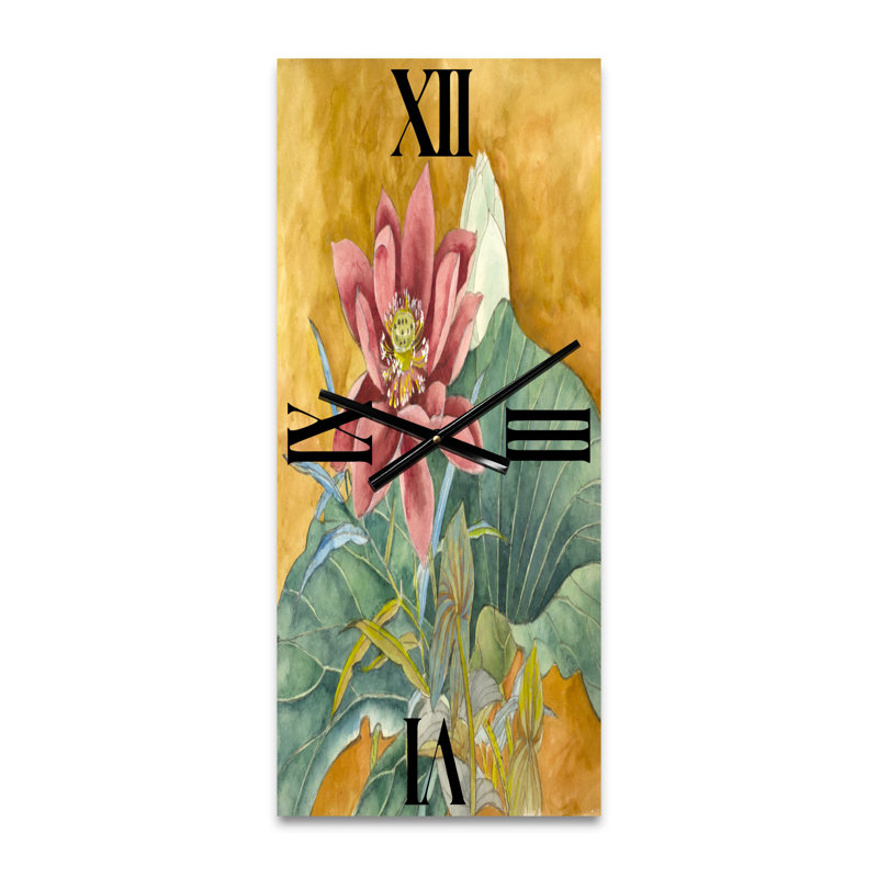 Impression rétro de lotus rose - horloge murale traditionnelle, Grand
