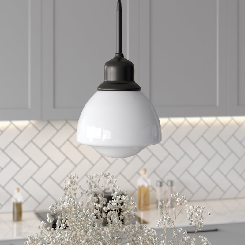 1 - Light Single Pendant, Blackened Bronze, White