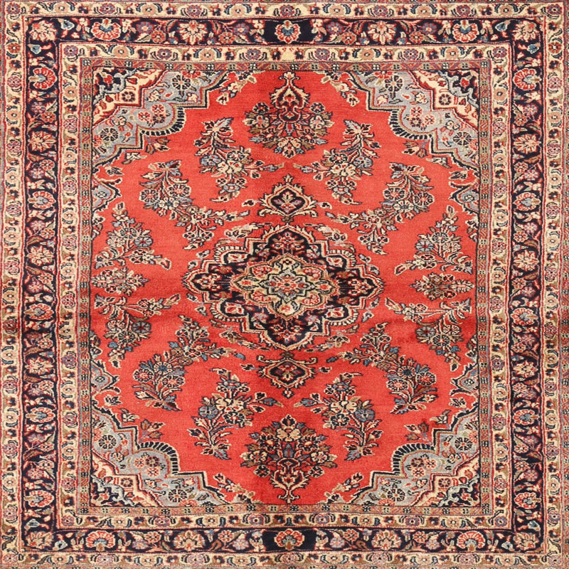 Tapis traditionnel mehroon/noir/crème Halmstad, Carré 6 pi