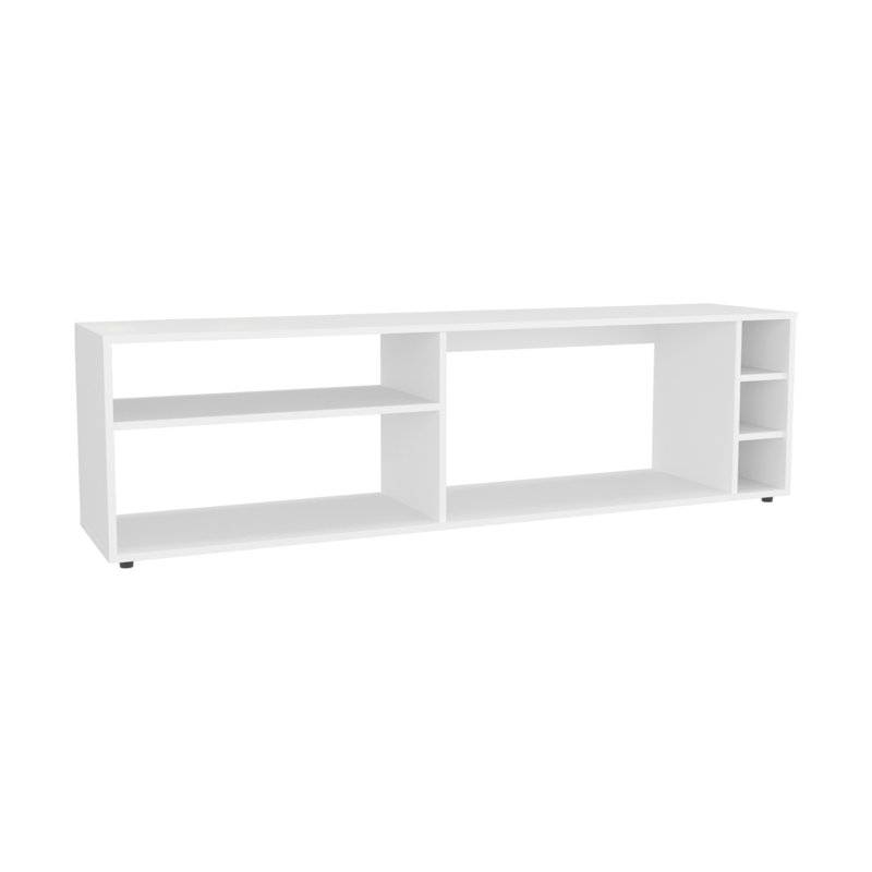 White 63" Tv Stand For 65" Tv, With 3 Open Shelves, Bottle & Fashionable Design Stand, Accommodates Shelves, White