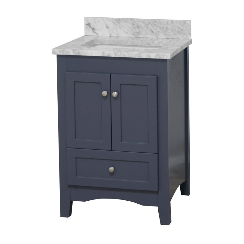 Edber 24 " W Freestanding Standard 1 Single Vanity Bathroom Vanity With Top, Carrara Marble, Charcoal Gray