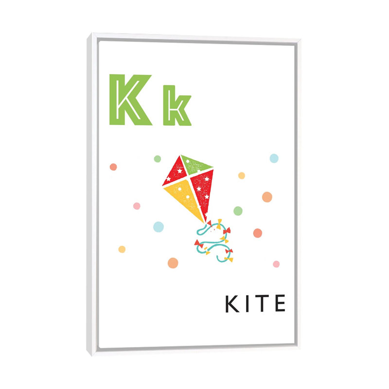 Alphabet Flash Cardes K - impression d'art graphique, H 60 po x l 40po x P 1,5 po, Toile blanche encadrée, Pas de tapis
