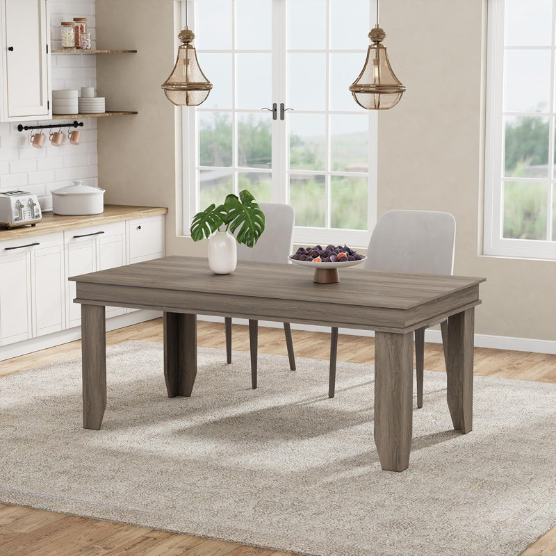 Table de salle à manger Farmhouse pour 6 à 8 personnes, tables de cuisine de 71 po de long avec structure en bois robuste, grande table de salle à manger rectangulaire de 6 pi pour la salle à manger, noyer gris, non extensible 71 po