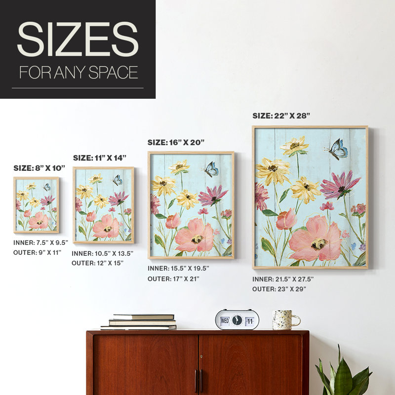 Wildflower Flutter II - reproduction encadrée de qualité supérieure - prête à être accrochée - aucun clou requis - aucun clou requis
