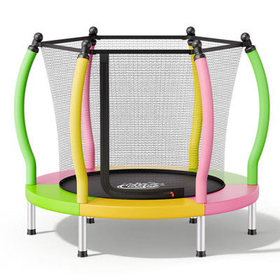 Trampoline for Kids, 132 lbs Capacity Indoor Outdoor Play Toys with Enclosure Net and Basketball Hoop, Toddler Mini Trampoline, Easy to Assemble, Christmas Toys Birthday Gifts for Girls Boys