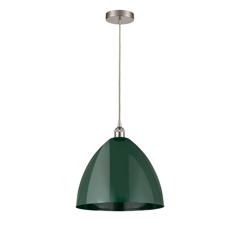 Luminaire suspendu conique 1 lumière, Vert, Nickel satiné brossé, H 14,75 po x l 12 po x P 12 po