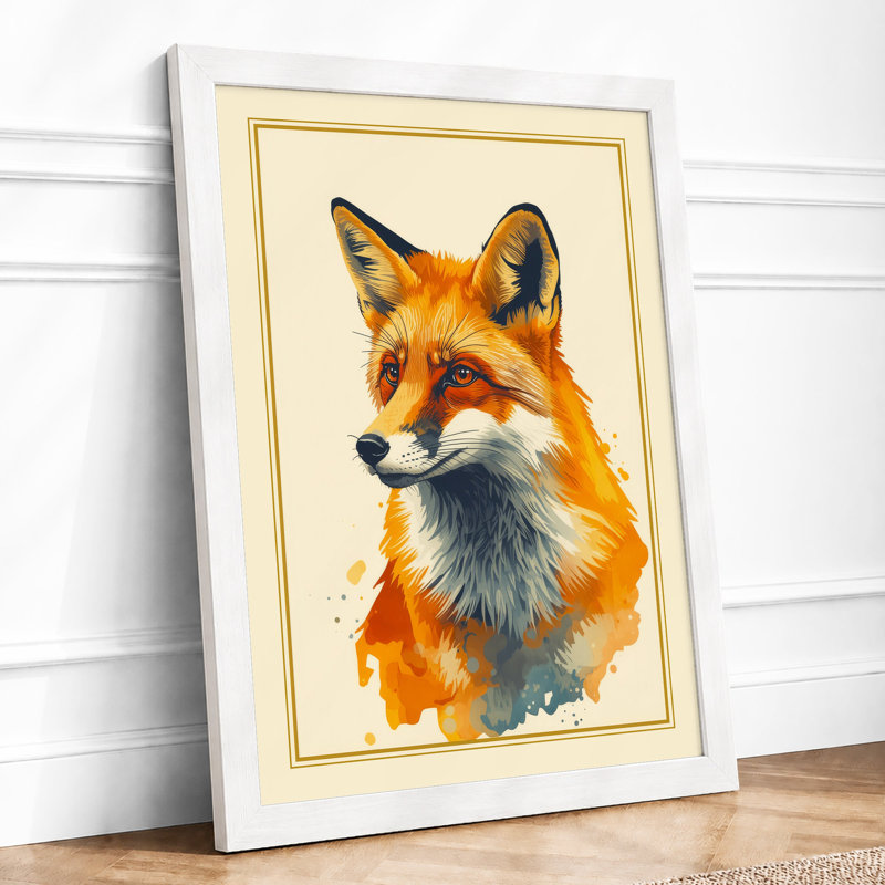 Fox in Watercolour Japandi - Framed Print, A1 - 84.1 x 59.4 cm, White