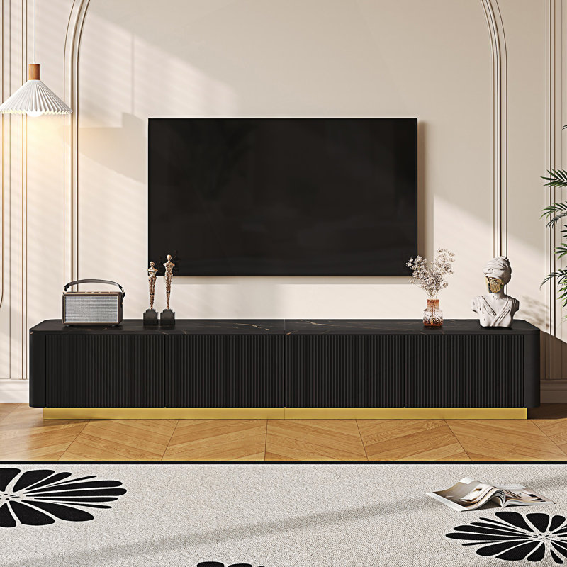 Luxury Fluted TV Stand, Faux Marble Tabletop Media Console With 4 Drawers, Tv Console Table